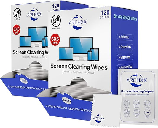 Screen Wipes for Electronics, 240 Count 6"x6" Pre-Moistened Screen Cleaner for Screens, Computer,Laptop,Tablet,Phone,Monitor,Car Screen Cleaner, Lens Wipes Individually Wrapped