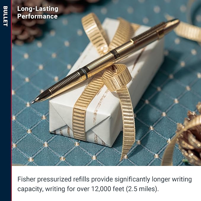 Fisher Space Pen Bullet Pen, Ballpoint, Black Ink, Gold Lacquered Brass, Gift Box