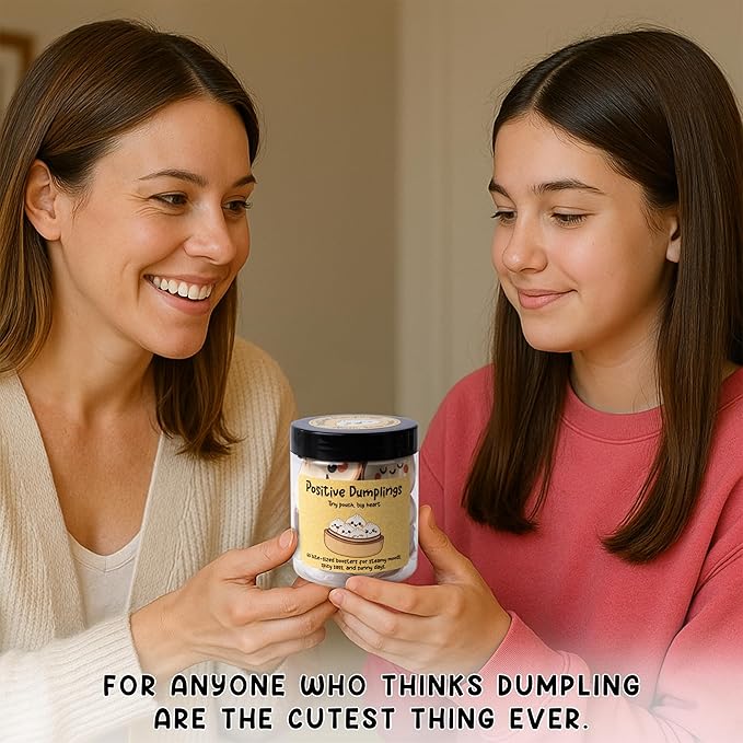 Positive Dumpling Jar – 60 Funny Emotional Uplifting Support Dumplings Affirmation, Back to School Gifts for Students & Teachers, White Elephant Gifts, Funny Gift for Women, Teens, Tweens, Coworkers