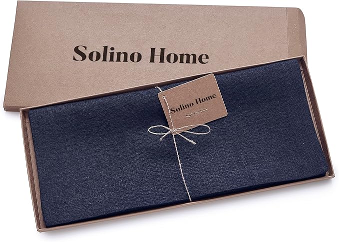 Solino Home Linen Navy Blue Table Runner 72 Inches Long - 100% Pure Linen 14 x 72 Inch Table Runner for Dining, Fall, Autumn, Thanksgiving, Christmas, Holiday, Winter - Fete