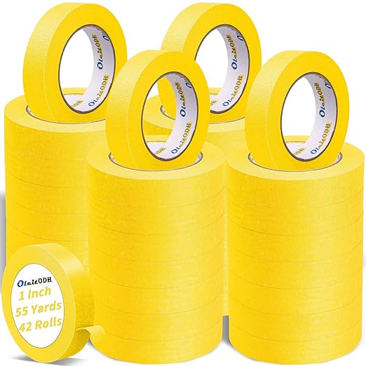 42 Rolls Yellow Painters Tape Bulk 1 inch x 55 Yards, Total 2310yd, Painters Masking Tape No Residue Wall Painting Tape Artist Tape Trim Edge Finishing Tape for Wall Painting Decoration DIY Supplies