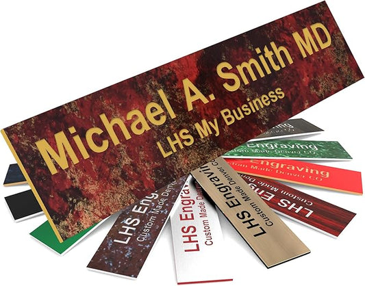 Engraved Name Plates for Door Sign Personalized Rustico Granite Pattern Plastic Plaque with Gold Letters - Made in USA 2x10 S7