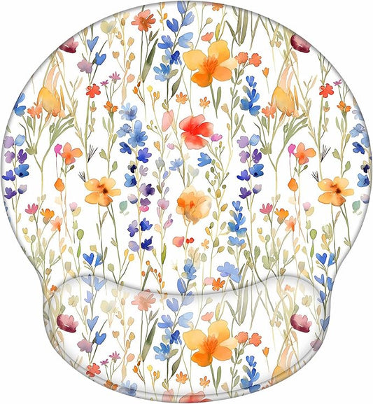 Mouse Pad Wrist Support | Ergonomic Mouse Pad with Wrist Rest | Comfortable Computer Mouse Pad for Laptop | Pain Relief Mousepad with Non-Slip PU Base | Floral Flower Mouse pad
