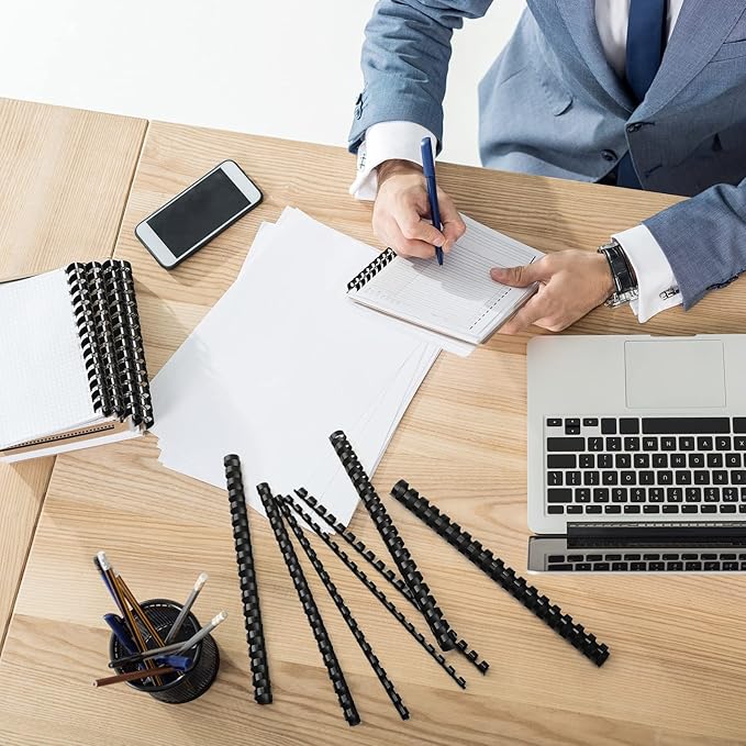 Yunsailing 150 Pack Plastic Binding Combs Plastic Binder Comb Ring 19 Ring Binding Spines Letter Size Spiral coils for Notebook Calendar(1/4 5/16 3/8 1/2 5/8 3/4 in,Black)