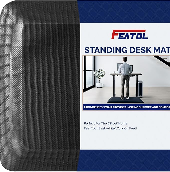 FEATOL 2 Packs Anti Fatigue Mats Thick Cushioned Standing Desk Mat Office, Ergonomic Kitchen Mats Set of 2, Memory Foam Comfort Floor Mat Padded Foam Rugs, Stain Resistant, Non-Slip (20" x 60", Black)