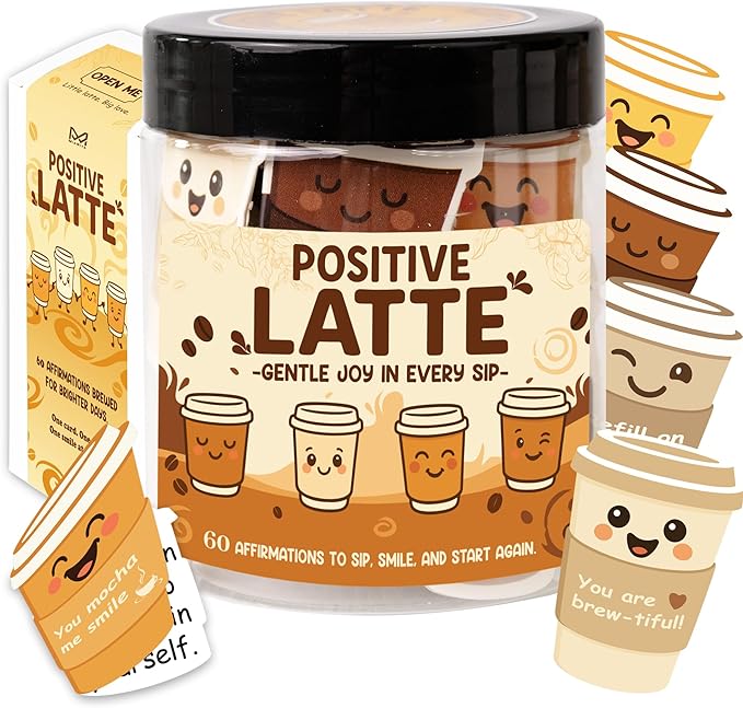 Positive Latte Affirmation Jar – 60pcs Cute Emotional Support Lattes – Coffee Gifts for Women, Men– Gift for Coffee Lovers, White Elephant Gifts for Coworker, Boss, Teacher, Teens, Teen Girl Gift Trendy Stuff