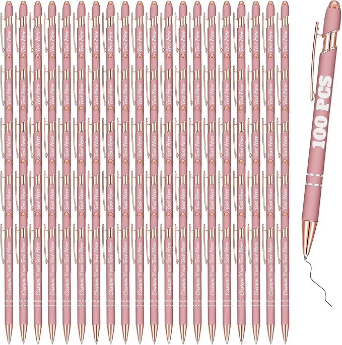Personalized Pens Bulk 100 with Name Custom Engraving Ballpoint Pens with Stylus Tip Customized Smooth Writing Pens Personalized Gifts for Anniversary Birthday or Graduation(Gold Rose,Black Ink)