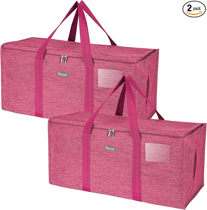 BALEINE Extra Large Storage Tote with Zippers & Carrying Handles, Heavy-Duty Oxford Fabric Moving Bags for Laundry, Space Saving, Storage, 2-Pack, Berry Red
