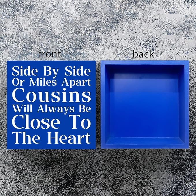 Cousin Wooden Box Sign Decorative Cousins Gifts Home Office Desk Decor for Tabletop Bookshelf Farmhouse Bedroom Living Room Library Dining Room Rustic Square Tiered Tray Wall Decor birthday Blue