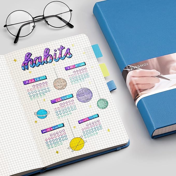 EMSHOI A5 Graph Paper Notebook Journal - 256-Page Hardcover, 120gsm Thick Ink-Proof Paper, PU Leather Cover with Inner Pocket, Portable 5.75"x8.38" Size for Work, Math, Engineering – Light Blue