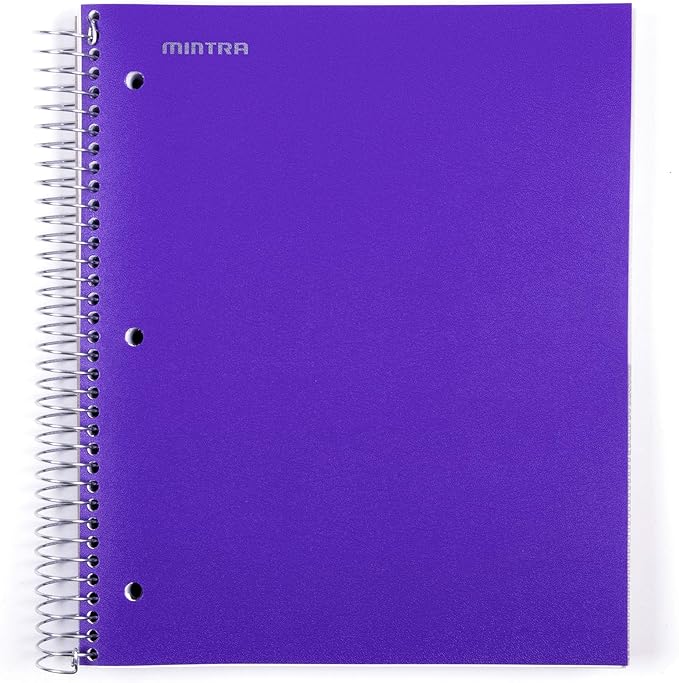 Mintra Office Durable Spiral Notebooks, 5 Subject (Purple, College Ruled 1pk)