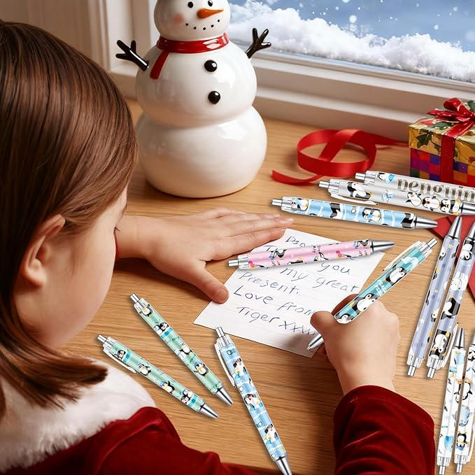 Penguin Ballpoint Pens Gifts - 24 Pcs Cartoon Penguin Pen Set Animal Retractable Smooth Writing Ballpoint Pen Christmas Winter Gift for Women Men Teacher Coworker Home Office School Supplies