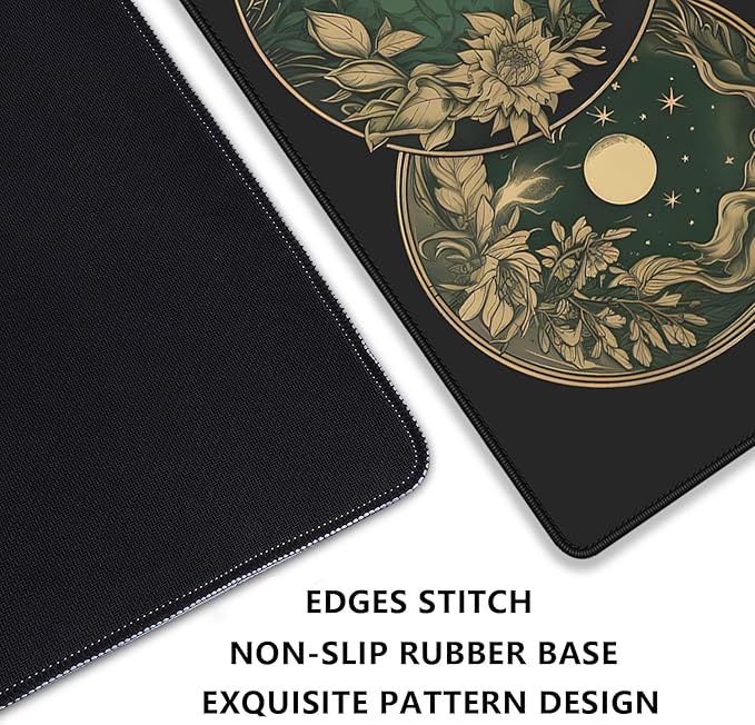 Celestial Moon Phases Art Nouveau Witch Aesthetic Green Dark Academia Mouse Pad,Non-Slip Waterproof Rubber Base Mouse Pad for Office,Computer,Keyboard,Laptop and Home Desk Pad(27.5X11.8 in)
