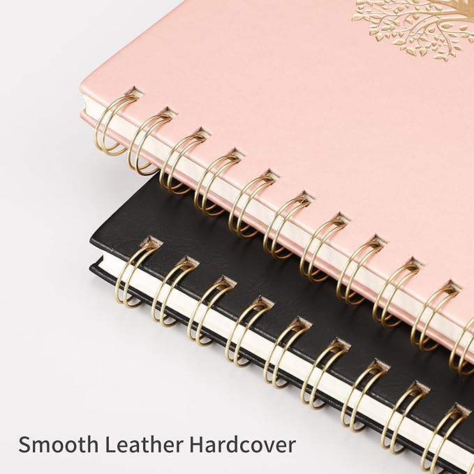 RETTACY Bullet Dotted Journal Notebook, 110 Pages, A4 Large Size (8.5" × 11"), Leather Hardcover, 100 GSM Thick Paper, Spiral-bound, for Bullet Journaling, Planning, Tracking (Rose Gold)