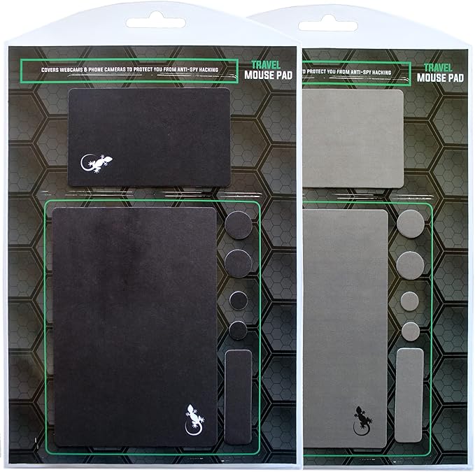 Mouse Pad Adhesive Bottom - Sticks to Any Surface - Portable - Webcam Covers and Screen Cleaner Included (2 x Black - Gray)