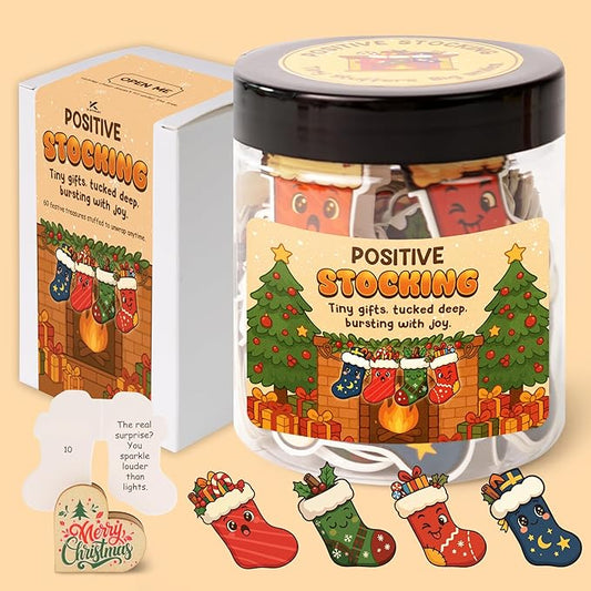 Positive Stocking Jar – 60 Funny Emotional Support Jar- Christmas Gifts for Teens, Women, Men, Coworkers, Teachers, Sisters, Friends – Christmas Stocking Stuffer for Teen Girls, Boys, Women