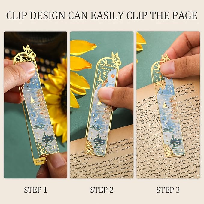 6 Pieces Metal Clip Bookmarks for Women, Golden Hollow Butterfly Bookmark Monet Oil Painting Theme Book Mark Birthday Funny Art Gifts for Book Lovers Writers Readers Children Teens Men