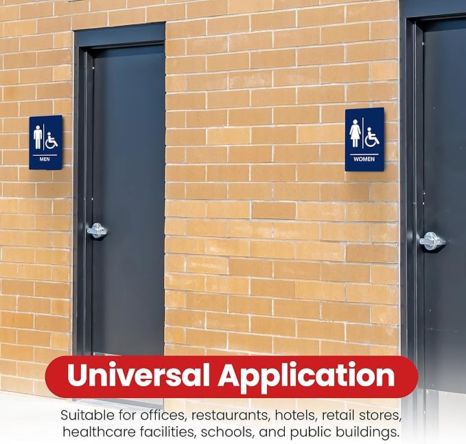 Promot Men and Women Handicap Restroom Sign – ADA Braille Bathroom Sign for Business, Self-Adhesive, 9" x 6", Commercial Door Signage, Office Wall Decor - Blue