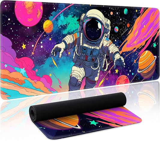 Spaceman Planets Anime Mouse Pad Large Desk Mat XL Mouse Pad Astronaut Keyboard Mousepad with Non-Slip Base and Stitched Edge Gaming Mouse Mat Desk Pad 31.5 X 11.8 in Mouse Pads for Desk Home Office