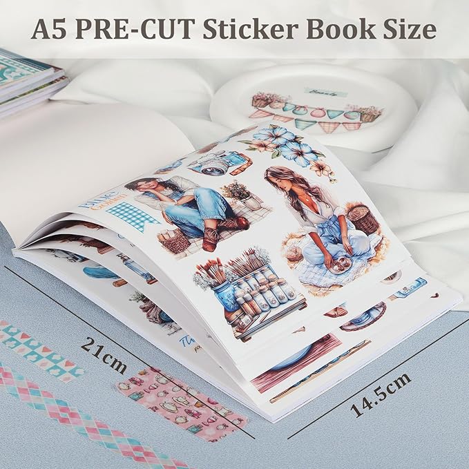 Snycler Blue Gold Symphony Theme Sticker Scrapbooking Supplies for Junk Journal, 20 Sheets PET Stickers - Vintage Journaling Stickers, Ephemera Sticker Book Pre Cut, Planner, Junk Journal Supplies