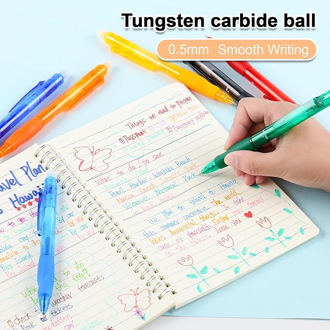 USUAL Retractable Erasable Pens 12 Colored Erasable Gel Pen 0.5mm Erasable Gel Pens Black Make Mistakes Disappear Smooth Writing Pen Office Back-to-School Supplies (12 Colors)