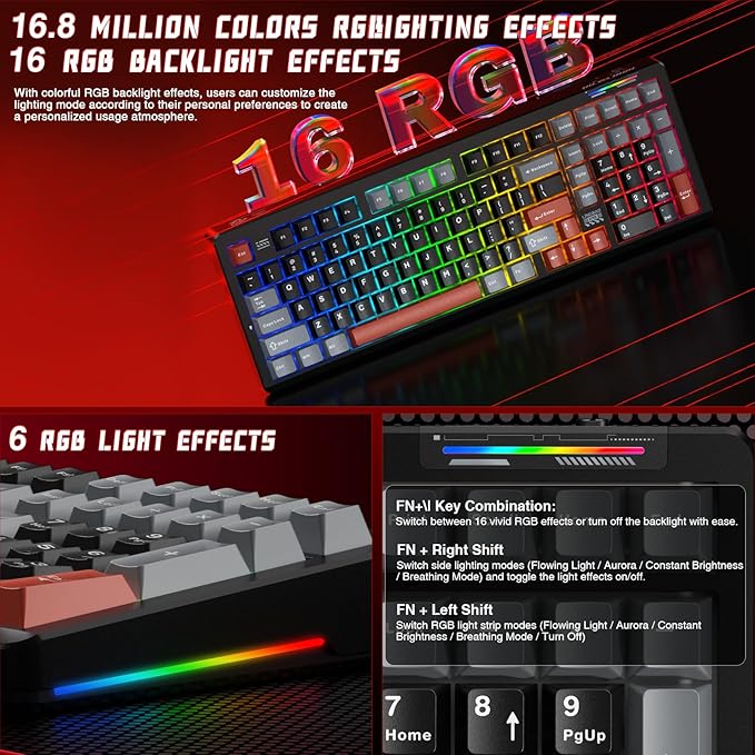 LINGBAO K98 Wireless Mechanical Gaming Keyboard, Tri-Mode BT5.0/2.4GHz/USB-C, Gasket Custom Hot-Swappable Linear Switches Mechanical Keyboards, RGB Backlit Gaming Keyboard for PC Laptop