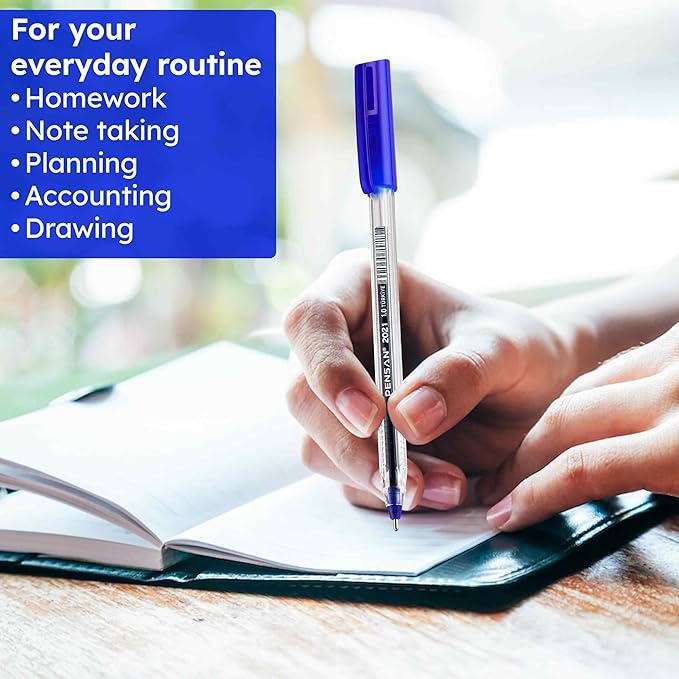 Blue Ballpoint Pens,1.0 mm Medium Point, Blue Pens, Ergonomic Triangle Grip, 50-Count Pack of Bulk Pens