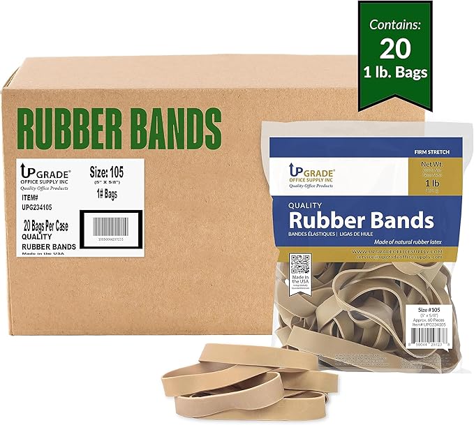 Upgrade Office Supply UPG234105CS Rubber Bands, Size 105 (5 x 5/8), 1200 Bands, 20 lb Case, USA