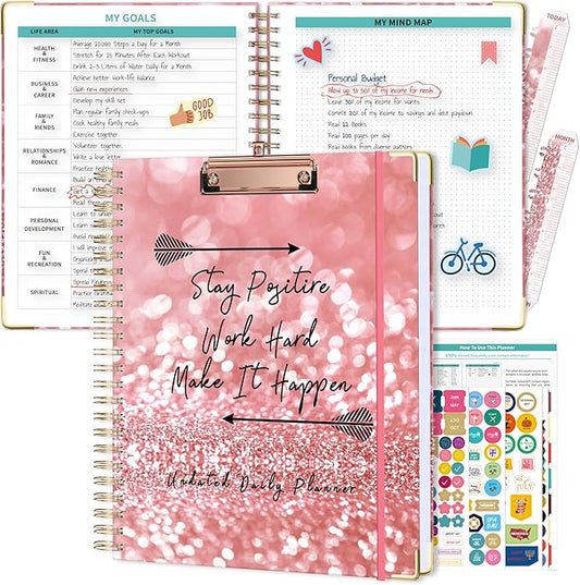Ospelelf Undated Spiral Bound Planner Daily, Weekly and Monthly Planner, Pink Teacher Planners 12 Month 8.5 x 11