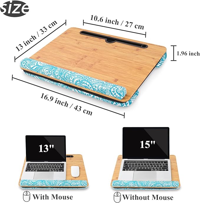 Lap Desk,Fits up to 15.6 inch Laptop Bed Table Computer with Soft Pillow and Storage Bag,Gaming Tray and Writing Tray on Bed for Home Office(2-Beige)