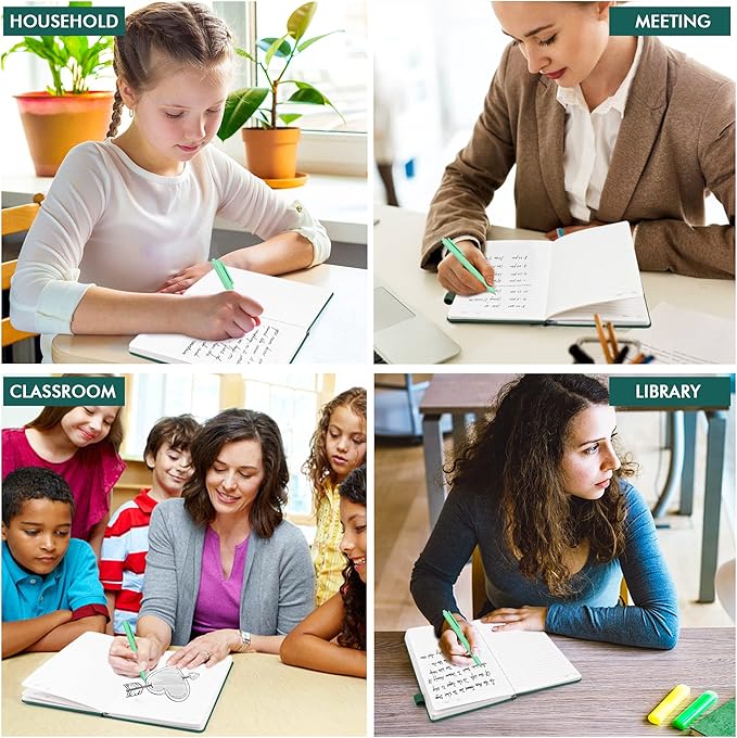 feela 12 Pack Notebooks Journals Bulk with 12 Black Pens, A5 Hardcover Notebook Classic Ruled Journal Set with Pen Holder for School Business Work Travel Writing, 120 GSM, 5.1”x8.3”, Dark Green