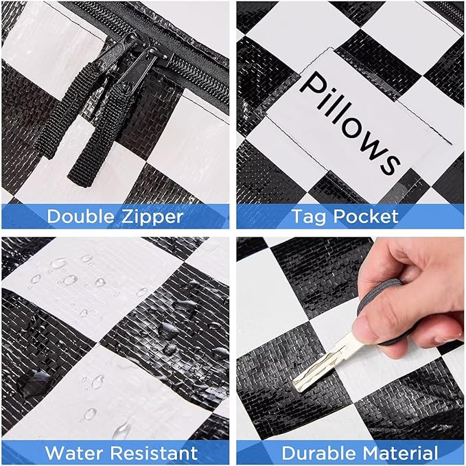 Extra Large Moving Bags Heavy Duty Storage Bags with Zipper Handles, BETU 1 Pack Clothes Storage Totes Bins Packing Moving Boxes, Moving Supplies for College Dorm Essentials, Space Saving,White Plaid