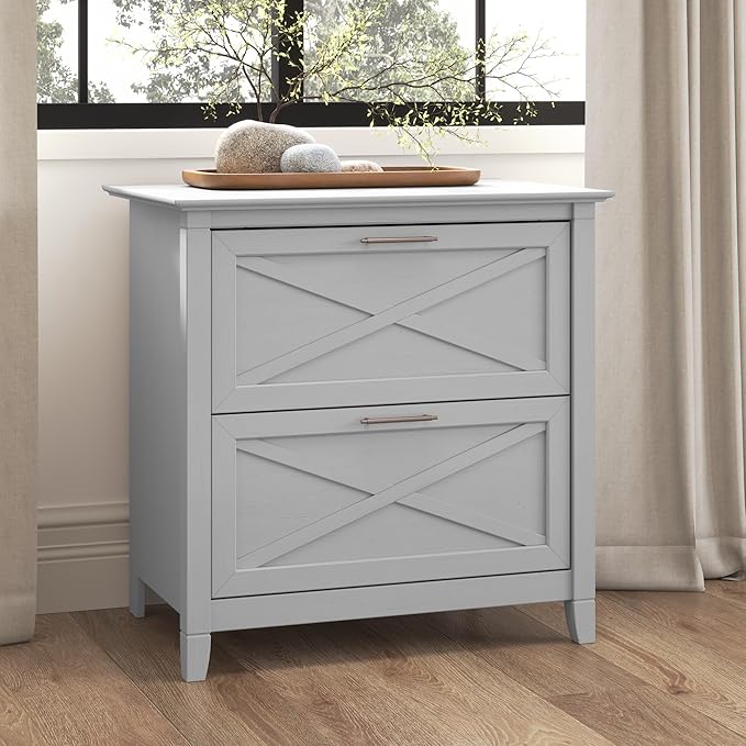 Bush Furniture Key West 2 Drawer Lateral File Cabinet in Cape Cod Gray | Document Storage for Home Office | Accent Chest with Drawers