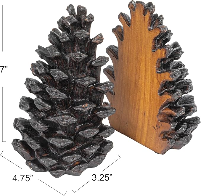 Creative Co-Op Pinecone Shaped Resin Bookends (Set of 2 Pieces)
