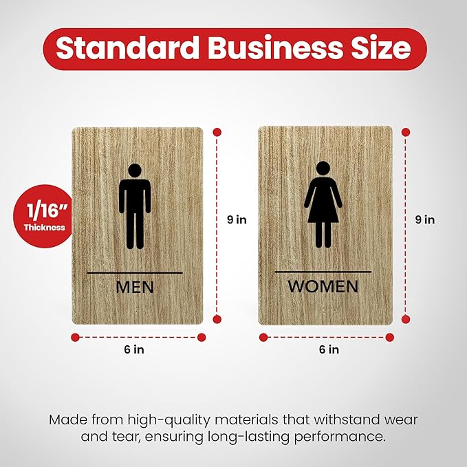 Promot Men and Women Restroom Sign – ADA Braille Bathroom Sign for Business, Self-Adhesive, 9" x 6", Commercial Door Signage, Office Wall Decor - Almond