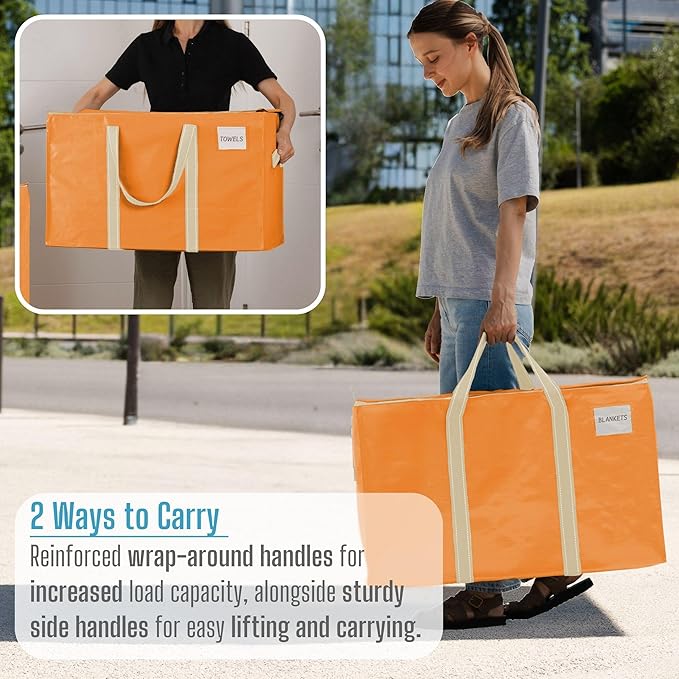 VENO 4 Pack Moving Bags, Heavy Duty, Moving Boxes Alternative, Packing Storage Supplies, Dorm Room Essentials with Zipper for Clothes, Extra Large Packaging Totes (Seasonal Autumn Orange, 4 Pack)
