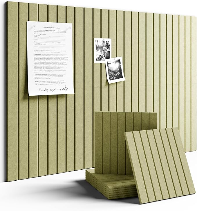 Large Felt Bulletin Board 48" x 36" Cork Board Alternative - 6 Pack with 40 Safe Removable Adhesive Tabs, Cork Boards for Walls Cork Board for Home Office Classroom Pin Board (Olive Green)