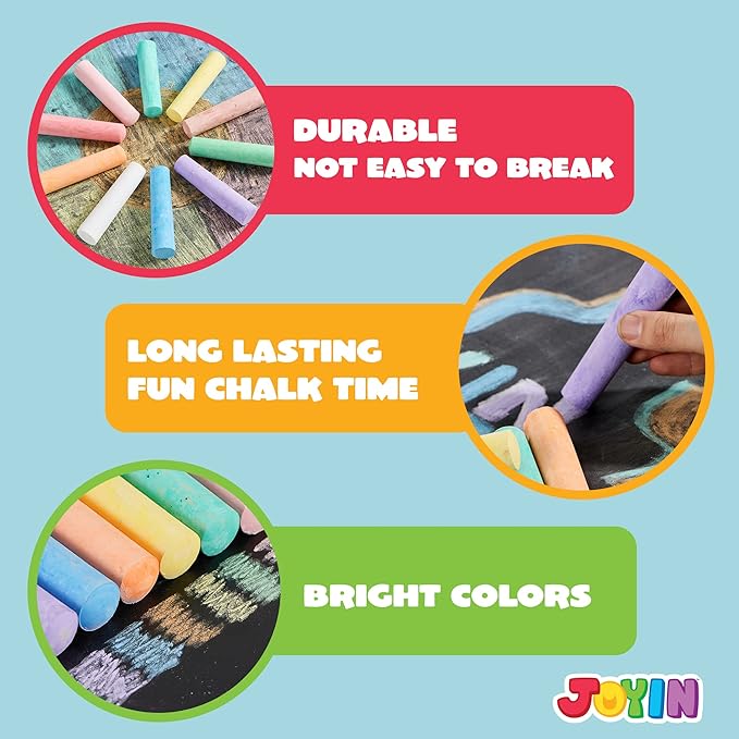 JOYIN 180 PCS Washable Sidewalk Chalks Set in 20 Colors Non-Toxic Jumbo Chalk for Outdoor Art Play, Painting on Chalkboard, Blackboard and Playground