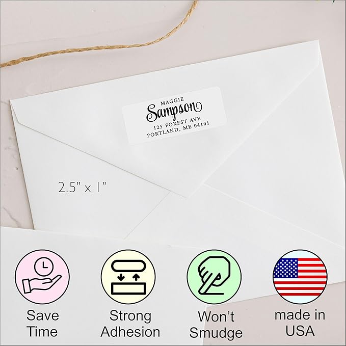 Return Address Labels - Custom Printed Personalized Stickers for Envelopes and Mail, 250 Adhesive Peel and Stick Labels, White by PrettySweetParty (Serif and Script)