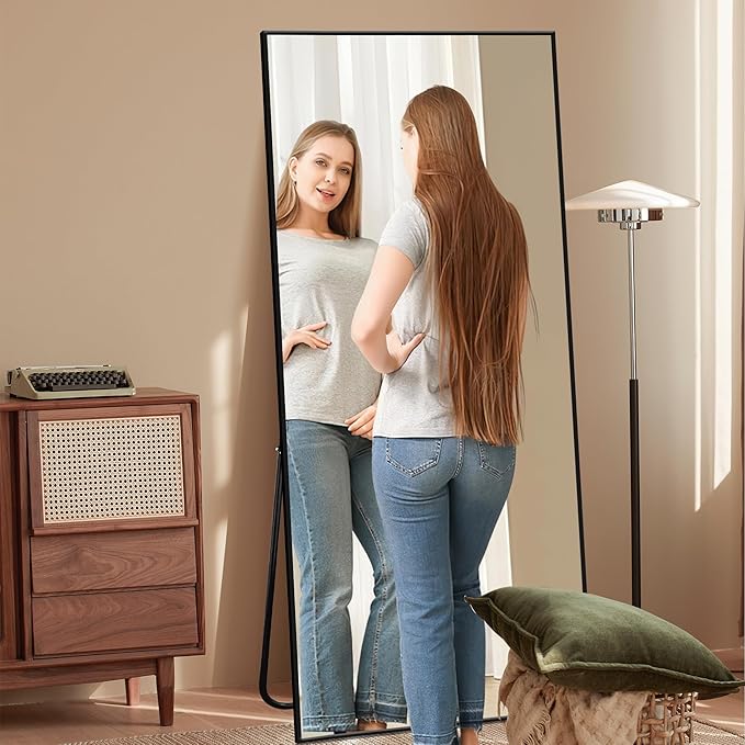Large Size Full Length Mirror with Stand, 71"x32" Free-Standing Leaning Wall-Mounted Mirrors, Elegant Body Mirror for Living Room, Bedroom & Cloakroom, Black