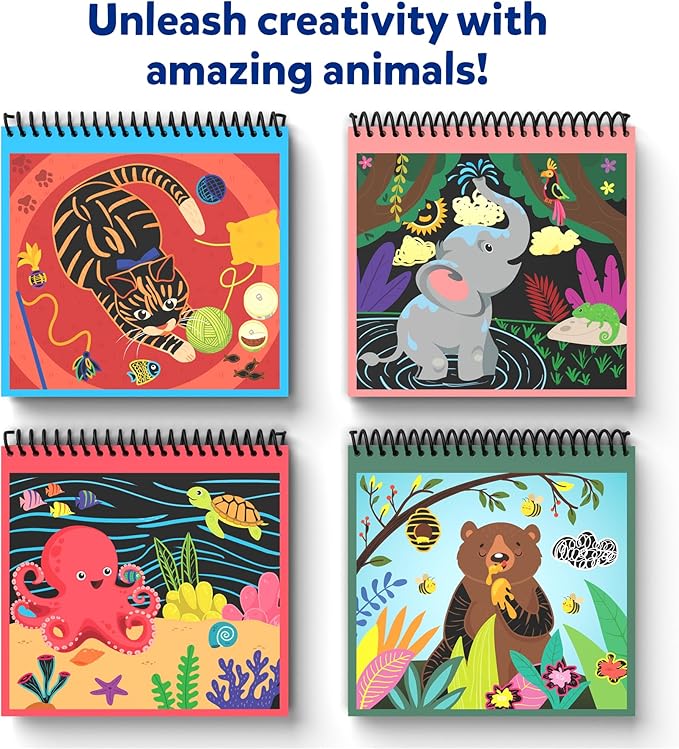 Skillmatics Scratch Art Book for Kids - Animals, Craft Kits & Supplies, 30+ Scratch Stickers, Stocking Stuffers, Travel Toys, DIY Kit, Christmas Gifts for Boys & Girls Ages 3, 4, 5, 6, 7, 8