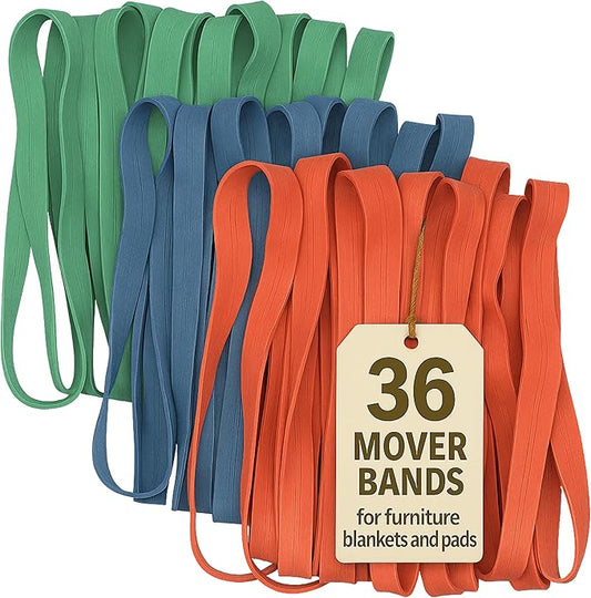 36 Pack Mover Blanket Rubber Bands - Extra Large Rubber Bands for Moving Blankets and Furniture - Variety of Sizes 26in, 30in & 42in - 36 Moving Bands Total - kitchentoolz