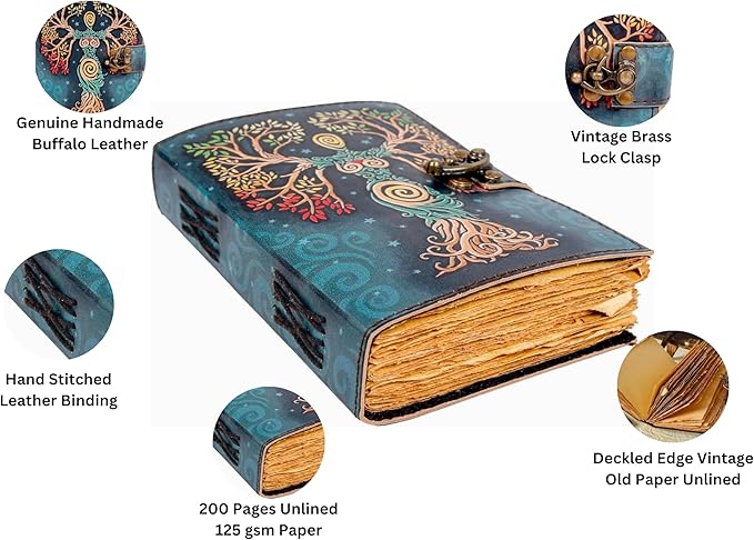 Blank Spell Book Of Shadows Journal With Lock Clasp Prop Vintage Handmade Leather Diary Embossed Prayer Pagan Antique Witchcraft Supplies Wiccan Notebook Daily Witch Gifts Mystic Greek Mythology Goddess (7x5)