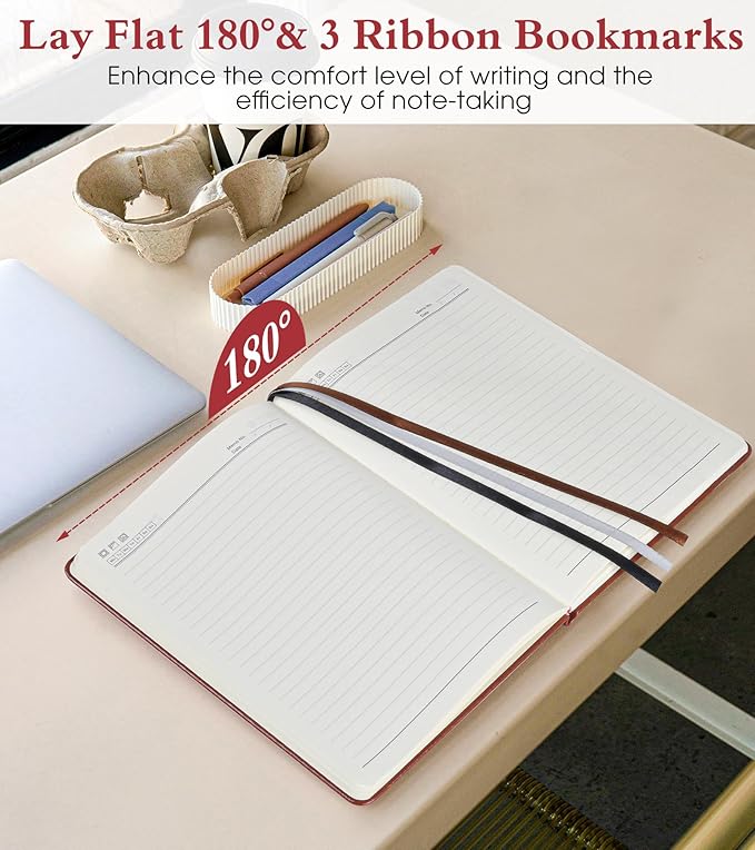 Lined Journal Notebook for Men Women, 160 Pages Ruled Paper, Inner Pocket, A5 Hardcover Vintage Leather Notebooks for Work, School, Travel Journaling, Daily Diary, Notepad 5.8" x 8.5" (Brown)