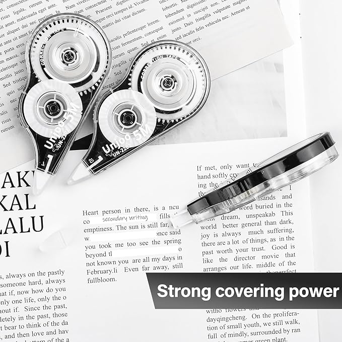 White Correction Tape Dispenser, Fast Clean and Easy to Use Tear-Resistant Tape, For school Supplies, Office (12pack, 5M/196" x 0.2", White)