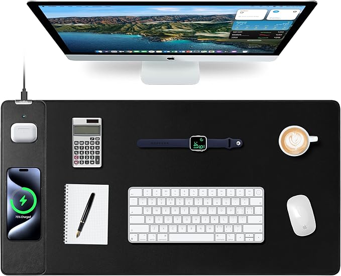 Mouse Pad with Wireless Charging, Gaming Mouse Pad with Ultra-Smooth Surface, Large XXL Desk Mat, Non-Slip Mouse Mat, Waterproof Computer Keyboard Pad for Gaming, Desk, Office, PC, 800x400x4MM, Black