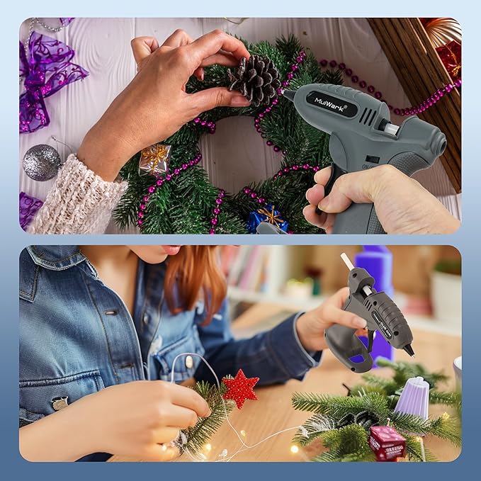 MULWARK Rechargeable Cordless Hot Melt Glue Gun Fast Preheating Mini Glue Gun Kit with 30 Premium Glue Sticks, Nozzle Cap, and Wireless Design for Crafts, DIY Projects & Repairs