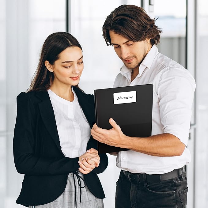 Dunwell Plastic Folders with 3 Prongs, (2 Pack, Black), 2-Pocket Folders with Fasteners, Durable Acid-Free Poly for Long Term Use, Includes Labels