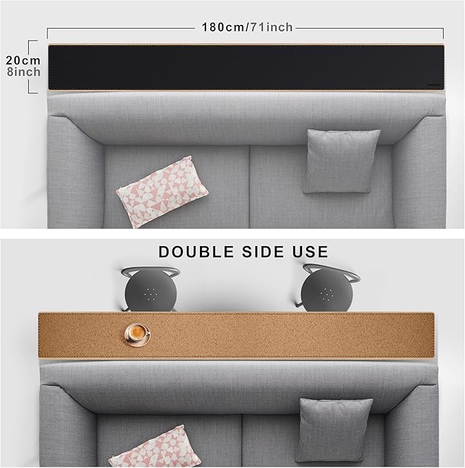 MAIDERN 70.9” x 7.9” Narrow Table Cover, Reversible Leather & Cork Console Table Mat, Long Slim Table Protector for Sofa Table, Entryway, Sideboard, Hallway, or Buffet Table (Black)