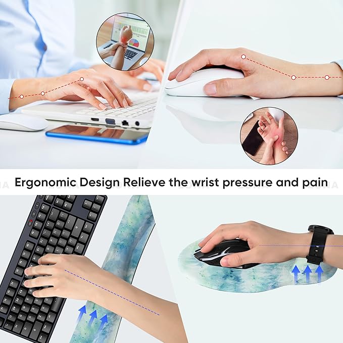 Ergonomic Keyboard Mouse Pad Wrist Rest Support Set for Laptop/Computer/Desktop,Memory Foam Hand Rest Wrist Cushion for Gaming/Office,Lightweight Comfortable & Pain Relief (Landscape Painting)